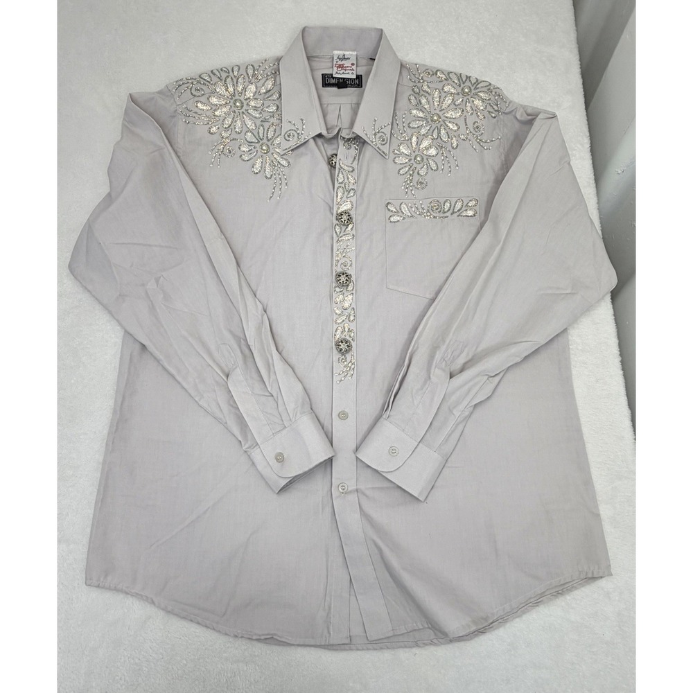 Vintage Laura Regens Western Shirt Hand Painted Silver Glitter Floral Size L